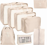 8x Storage Bag Travel Packing Pouches Luggage Organiser Clothes Suitcase - Beige