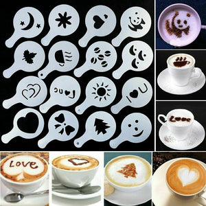 16x Coffee DIY Steel Art Pen Needle Coffee Latte Barista Template Stencils