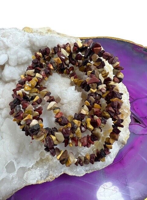 5x Mookaite Jasper Crystal Chip Bracelet Set Natural Tumbled Gemstone