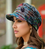 Stylish Vintage Flower Print Newsboy Hat Lightweight and Ruched Sun Hat - Grey