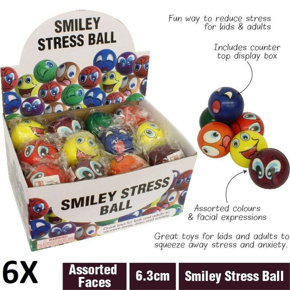 6X Smiley Face Stress Relief Ball Foam