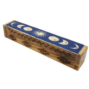 Wooden Box Incense Holder Storage Triple Moon Design 30cm