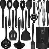 15 pieces Safe Silicone Cooking Utensils Set 446°F Heat Resistant Kitchen Black