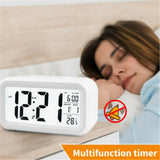 Digital Bedside LED Snooze Alarm Clock Time Temperature Day/Night Desktop White