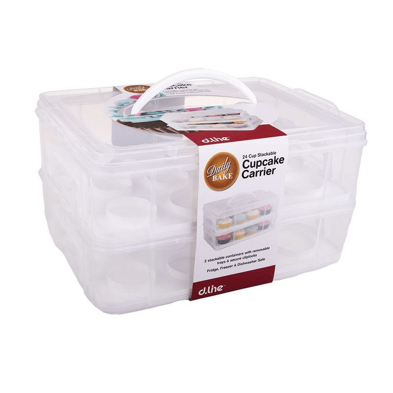 Quick Bake Stackable Daily Bake 24 Cup Stackable Cupcake Carrier Container Tray - White ...