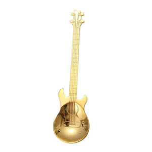 1x Guitar Shaped Teaspoon Stainless Steel Coffee - Gold