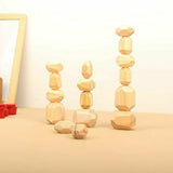 16PC Wood Toy Creative Wooden Colored Stacking Balancing Stone Building Blocks