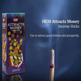 HEM Hexa Attracts Money Incense Scents Meditation Aroma Fragrance 120 Sticks