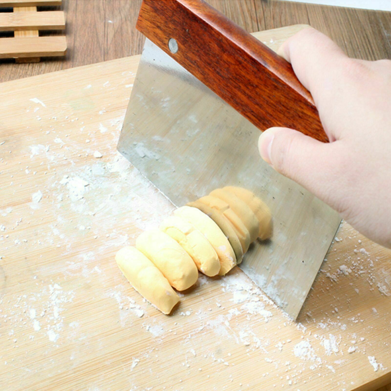 Wood Stainless Steel Pastry Dough Scraper - Pastry Cutter