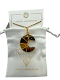 Tiger Eye Half Moon Shape Pendant Necklace Gold Healing Polished Tumbled