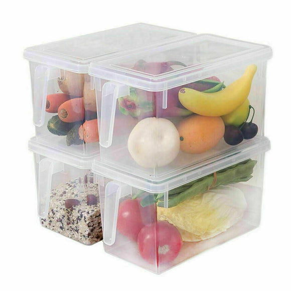 4x Storage Box Refrigerator Food Container Kitchen Fridge Organiser Freezer