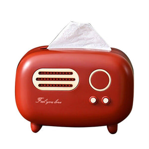 1x Tissue Box Desktop Paper Holder Storage Box Retro Radio Model Napkin -Red