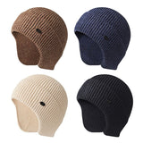 Beanie Hat With Earflaps Winter Warm Men Knitted Outdoor Ski Skull Cap - Black