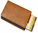 Leather Credit Card Holder Men's Money Cash Wallet RFID Blocking Purse Brown