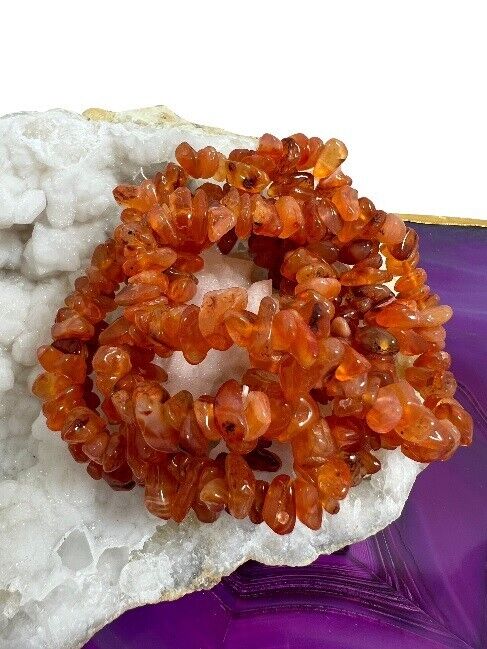 5x Carnelian Crystal Chip Bracelet Set Natural Gemstone Stone of Courage