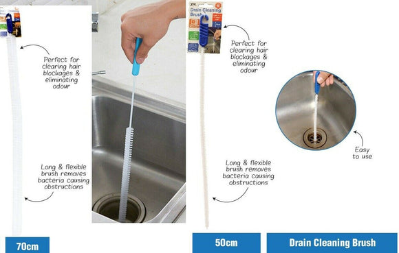 2 Long Sink Cleaning Brush Pipe Drain Dredge Tool Cleaner Stick Bathtub 70/50cm