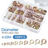 100pcs Steel Spring Clip Hose Clamps 6-22mm Adjustable Range Worm Gear Stainless