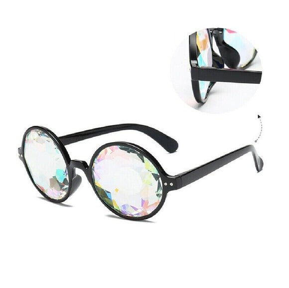 Kaleidoscope Glasses Rave Festival EDM Sunglasses Diffracted Lens Party - Black