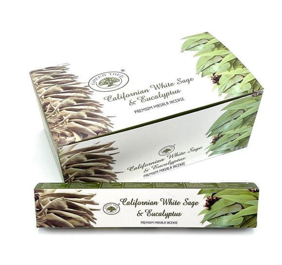 Californian White Sage & Eucalyptus Incense Sticks Green Tree - 12 Packets