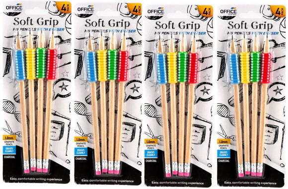 16x Pencils Soft Grip HB With Eraser