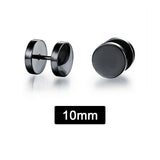 1 Pair Black Flat Round Barbell Earrings Plug Mens Stud 316 Stainless Steel 10mm