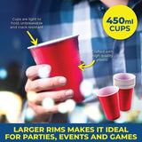 50PK Red Party Cups  Large Rim High Quality 450ml Super Value Pack - Red