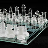 Glass Chess Game Set Frosted Polished Board Padded Bottom Elegant Crystal Gambit