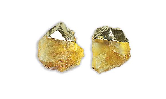 Citrine Point 1 Pair Earring Studs Gold Gemstone Crystal Healing