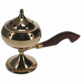 Brass Incense Burner Holder Wooden Handle Home Aromatherapy - 12x24cm
