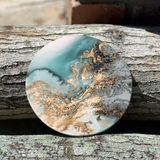 4x Round Ceramic Coasters Absorbent Stone Coaster Drinks Holder - Blue