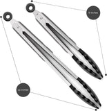 Set of 2 Cooking Tongs 9-Inch & 12-Inch Premium Silicone BPA Free NonStick Black