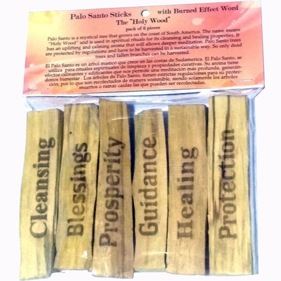 6x Palo Santo Sticks with Words Smudge Holy Wood Cleansing Smudging Pack 10cm