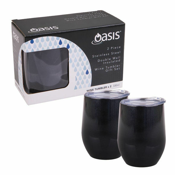 2 Pcs Wine Tumbler Traveler Set 330ml Midnight Black