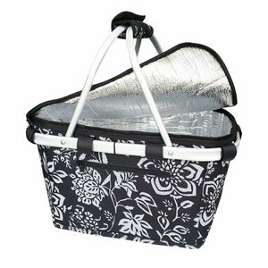 Sachi Insulated Foldable Picnic Carry Basket Bag with Lid Camellia Black