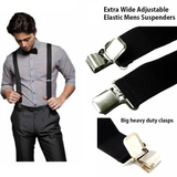 Suspenders One Size Fully Adjustable Y Shaped Elastic Braces Strong Clips Black