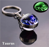 1x Keychain Constellation Keyring Luminous Glass Ball Pendant - Taurus