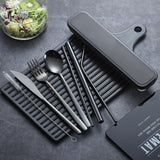 9pcs Premium Cutlery Travel Portable Set Stainless Steel - Black