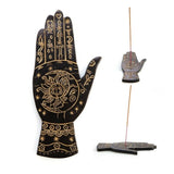 Gold Palmistry Incense Stick Burner Holder Black Hand Shape Yoga Meditation