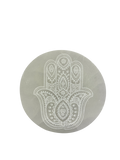 Hamsa Hand Selenite Charging Round Display Plate Crystals Jewelry Dish Holder