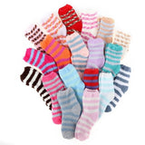 3 Pair Socks Womens Microfibre Crew Cut Plain - Stripe Assorted Colours
