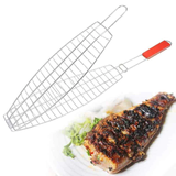 Fish Grill Wooden Handle Barbecue Basket BBQ Grilling Tool Outdoor Kitchen