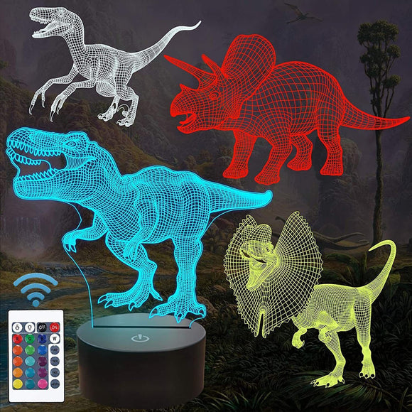 4 Patterns Lamp 3D Illusion Optical Night Light 16 Colors Change Decor Dinosaur