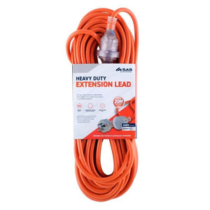 SAS Electrical 20m Heavy Duty Extension Lead/Cord 10Amp 240V Outdoor Orange