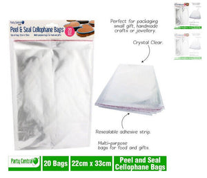 60x Peel & Seal Cellophane Bag Self Adhesive Clear Food Jewellery 22x33cm