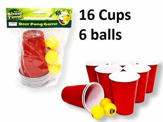 Beer Pong Drinking Game Set Kit 16 Cups 6 Balls Party Pub BBQ