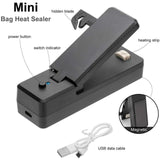Portable Mini Heat Sealing Machine USB Rechargeable Sealer Plastic Bag - Black