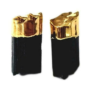 Black Tourmaline Point 1 Pair Earring Studs Gold Gemstone Crystal Healing