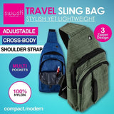 Bag Sling Cross Body Swosh Adjustable Multiple Pockets 3 Zipper Design - Grey
