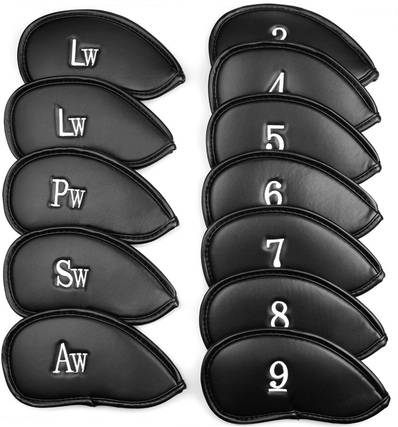 12 PCS PU Leather Head Cover Golf Iron Club Putter Headcover 3-SW Set Black