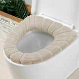 Beige Soft Bathroom Toilet Seat Closestool Washable Warmer Mat Cover